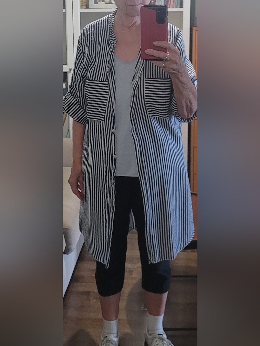 Swimsuit Beach Coverup - Striped Shirt Jacket - Navy Blue/White